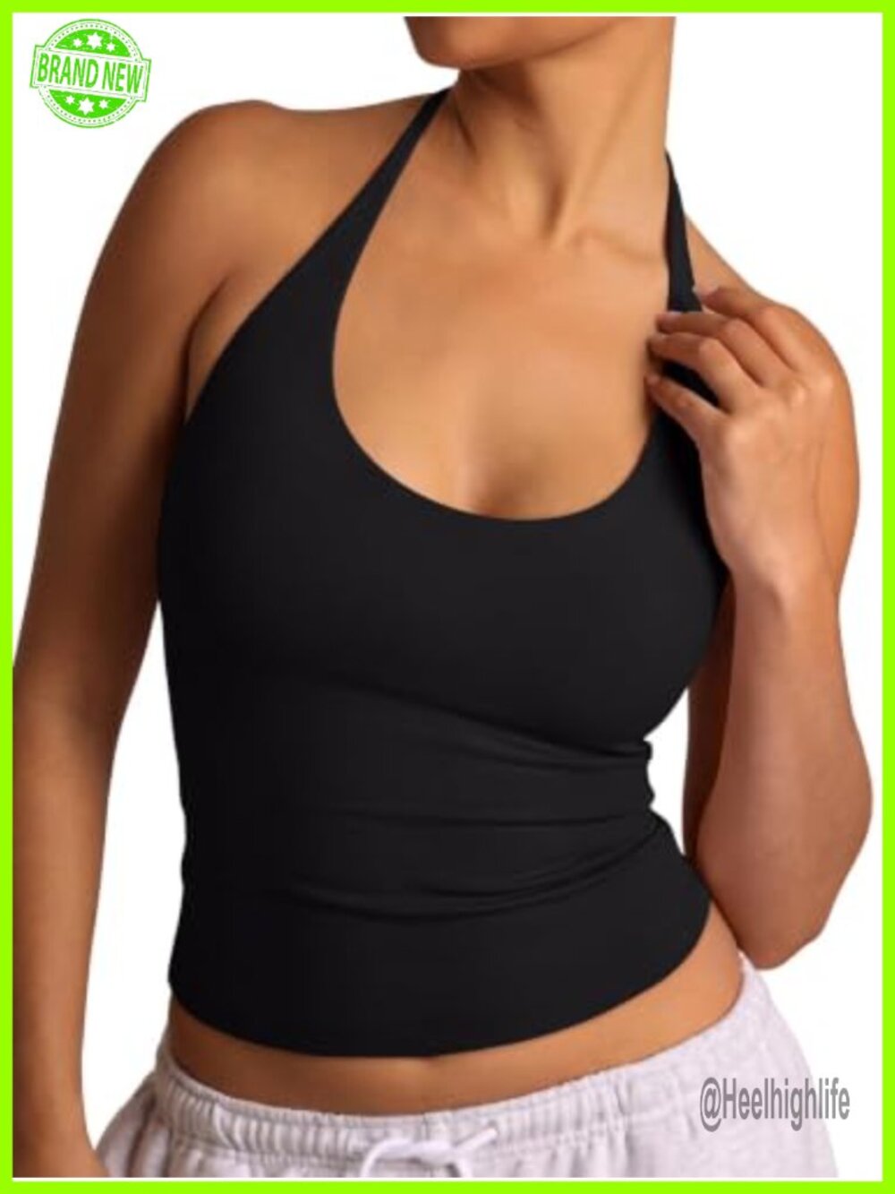 REORIA Women's Halter Backless Scoop Neck Summer Basic Tank Top Sleeveless